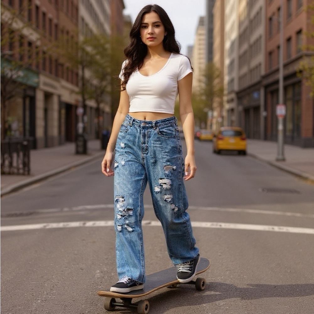 Distressed Super High Rise 90s Blue Jeans